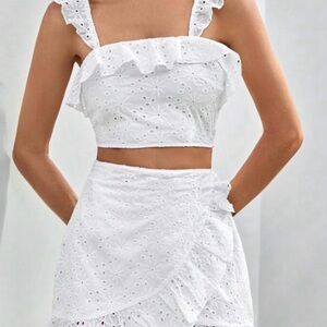 White Eyelet Crop Top and Skirt Set